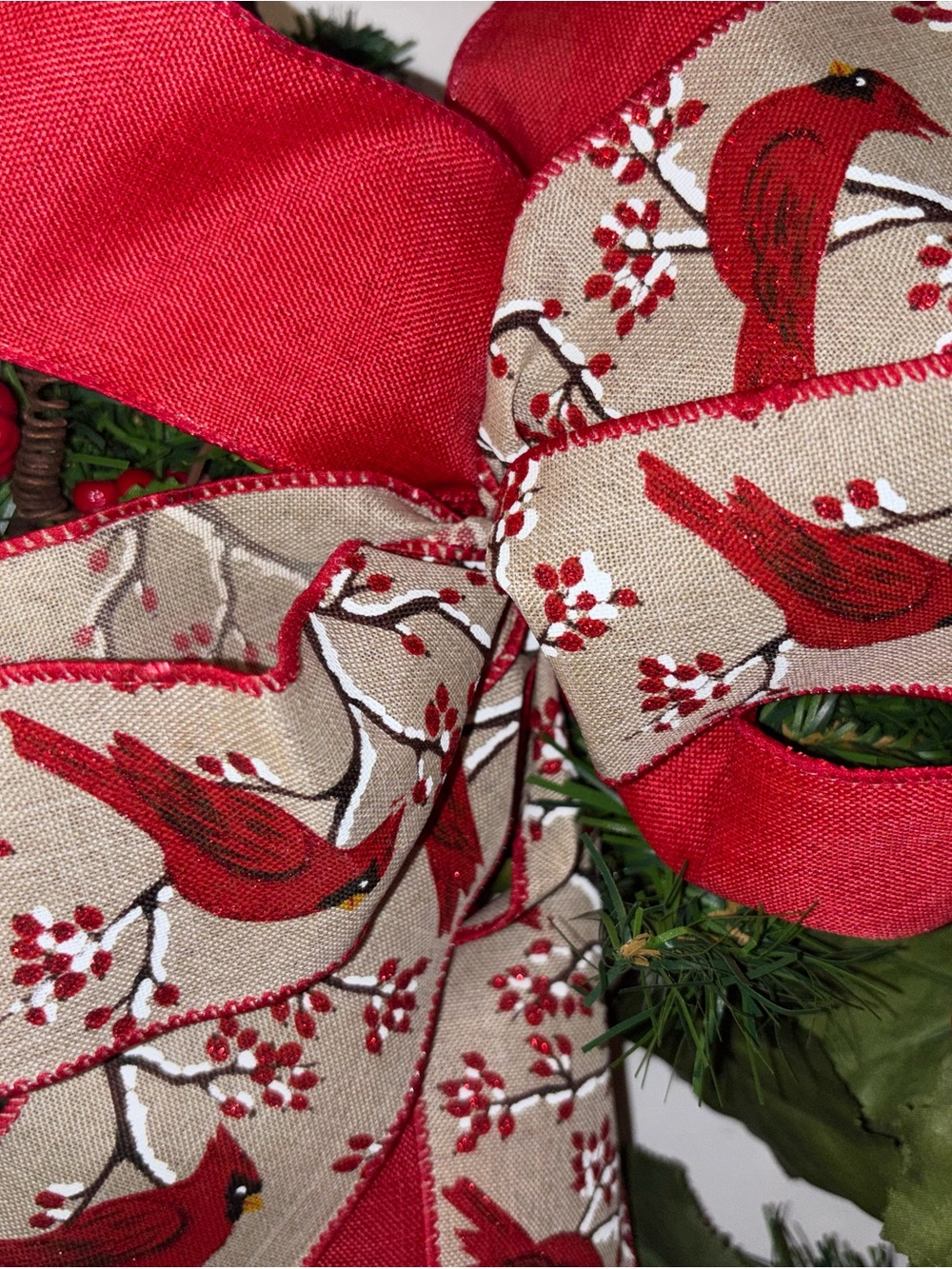 Holiday Cardinal Ribbon Wreath - Red - Picture 3 of 4